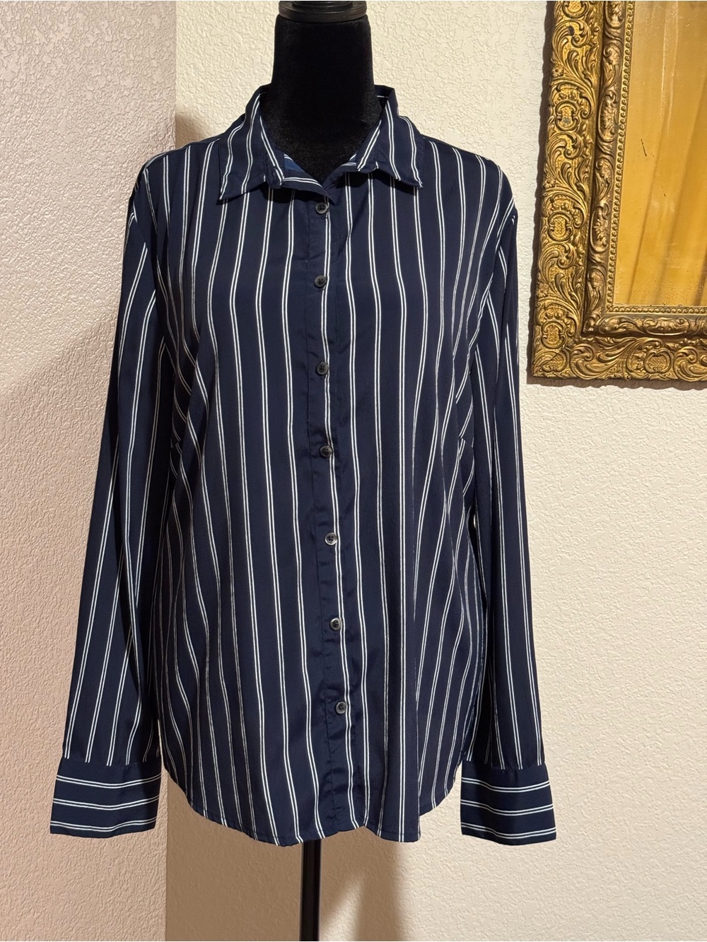 dip Women’s Navy Blue Stripe Button-Down Shirt